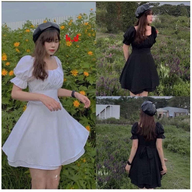 VÁY ĐẦM Babydoll Nơ Lưng CÓ QUẦN Trong FREESIZE QUAI LƯNG  Tiểu thư Vintage dáng xoè Free ship