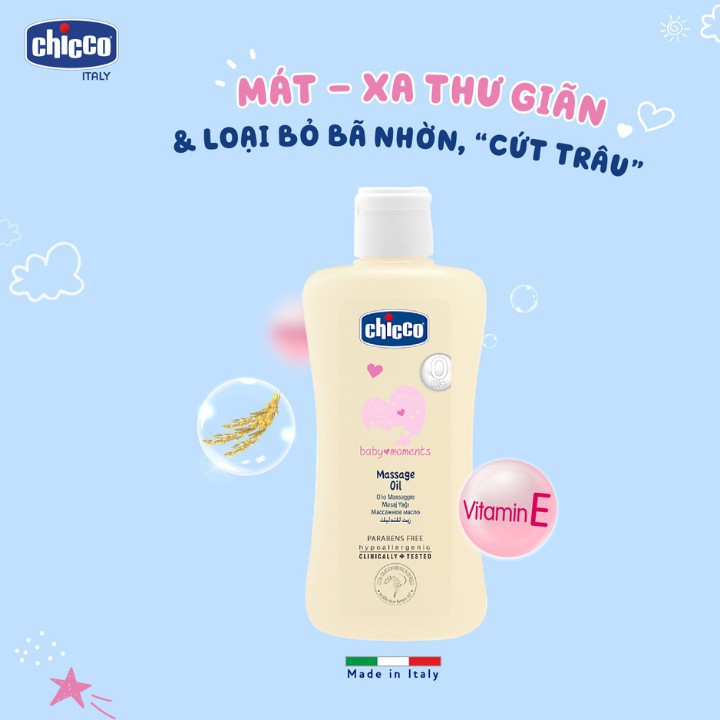 Dầu mát-xa chiết xuất cám gạo 0M+ Chicco 200ml