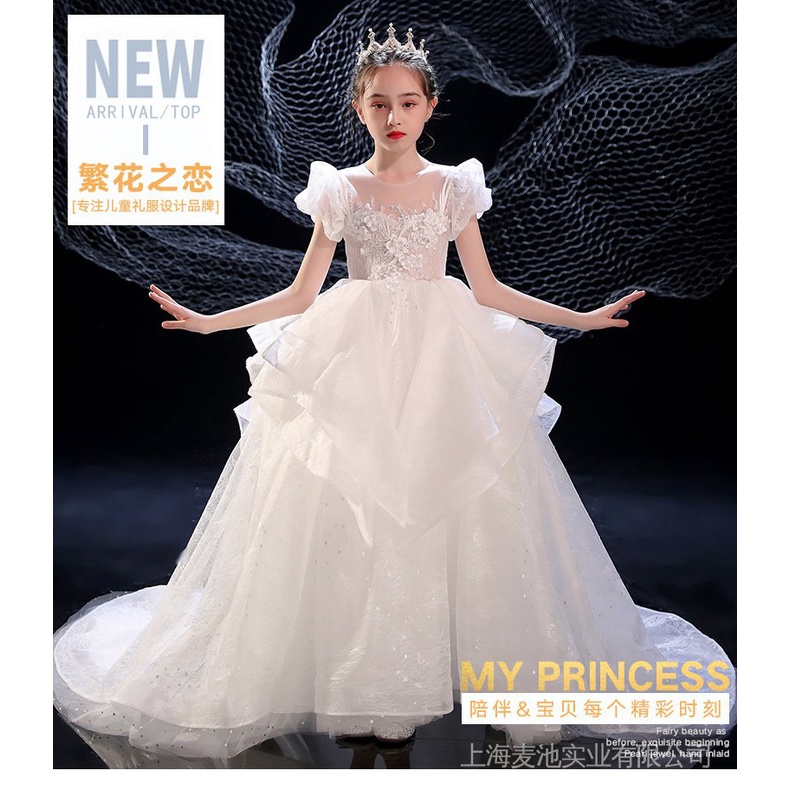 Đầm Công Chúa Họa Tiết Hoa Màu Trắng Xinh Xắn Cho Bé Gái