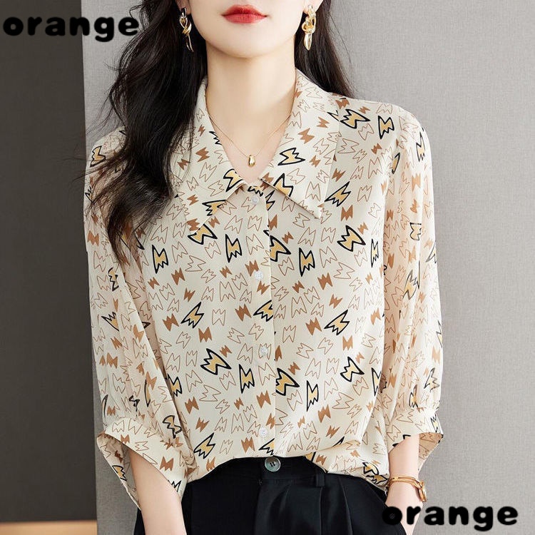 Áo Sơ Mi Chiffon Ba Lớp In Họa Tiết Phong Cách Phương Tây Thời Trang Mùa Hè Mới 2022 Cho Nữ Trung Niên