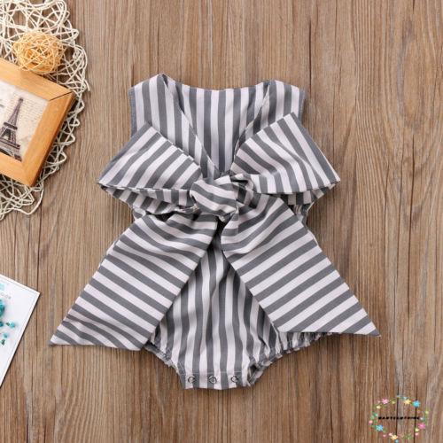 ღWSVღCute Newborn Baby Girl Bowknot Striped Romper Jumpsuit Clothes Summer Outfits 0-2T
