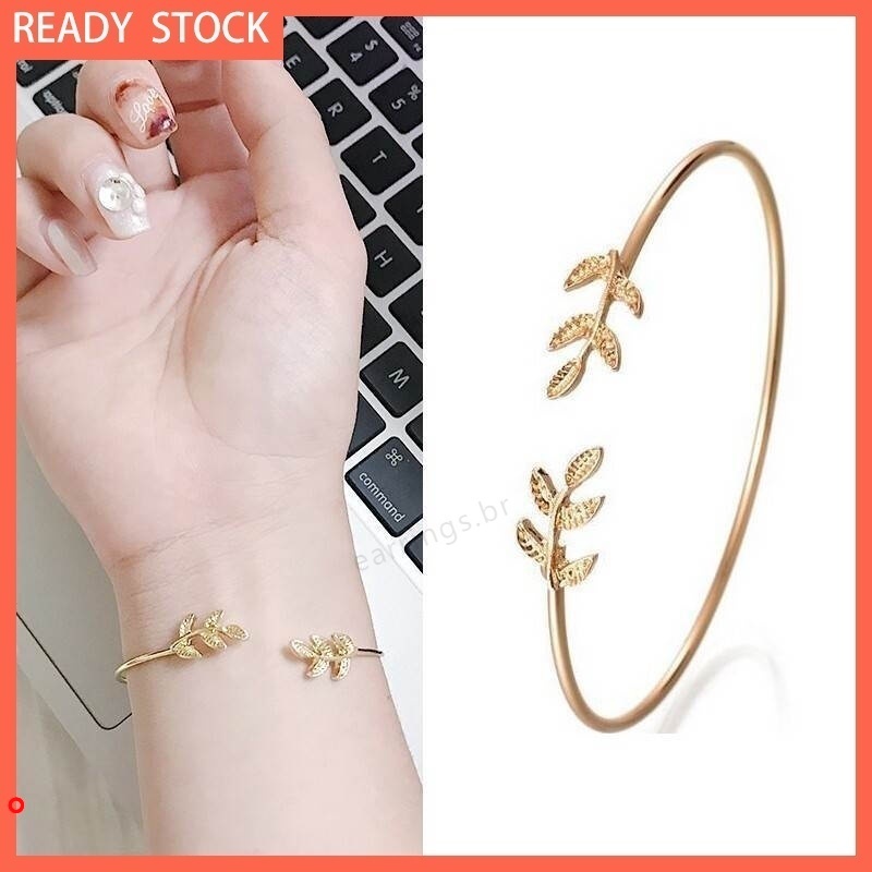 Vòng đeo tay dạng hở hình chiếc lá đơn giản thời trang cho nữ