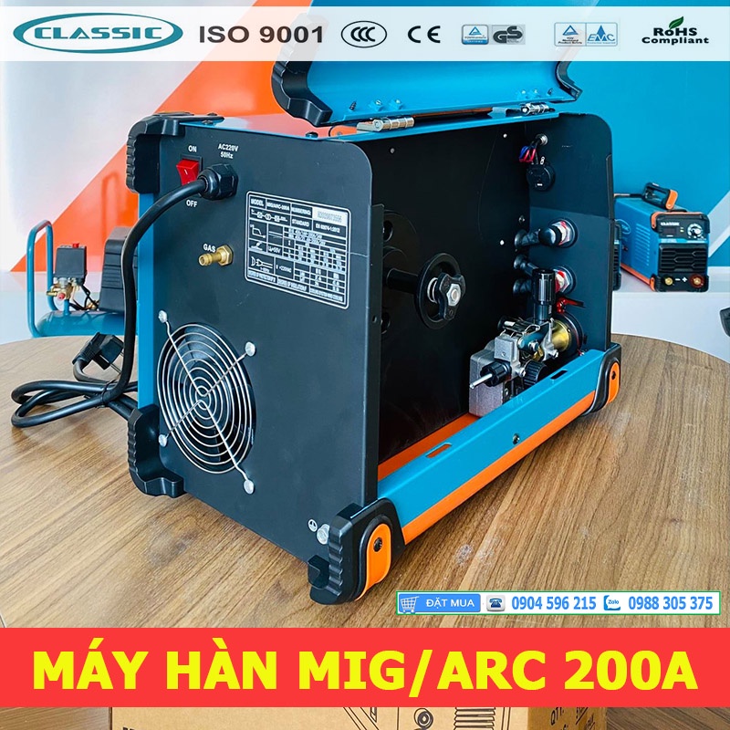 Máy hàn MIG/ARC 200A, máy hàn mig 3 chức năng Classic, sử dụng cuộn dây 5kg