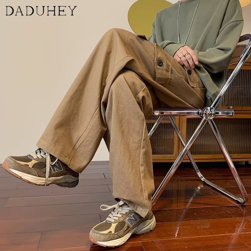 DaDuHey Autumn American Retro Multi-Pocket Elastic Waist Overalls Men's and Women's Oversize Loose Straight Casual Pants