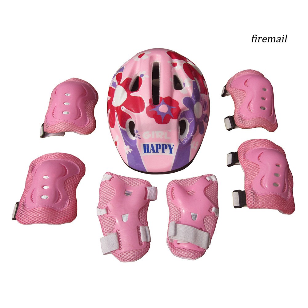 Set 7 món gồm mũ bảo hiểm cặp đệm đầu gối cặp đệm khuỷu tay cặp đệm bàn tay bảo vệ dành cho bé đi xe đạp