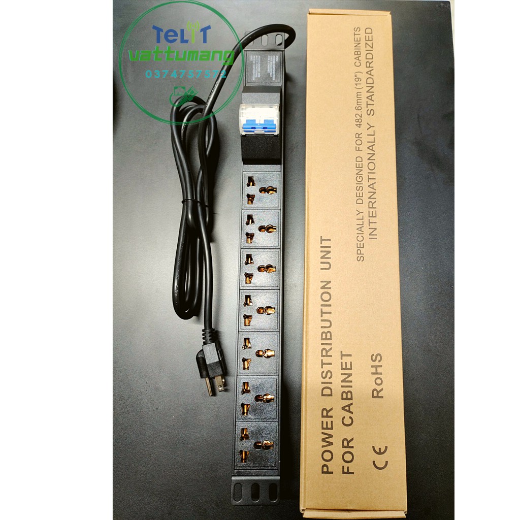 Thanh Nguồn PDU 7-8 ổ cắm đa năng có MCB 2P 16A cho nguồn điện gia đình. BH 12 tháng