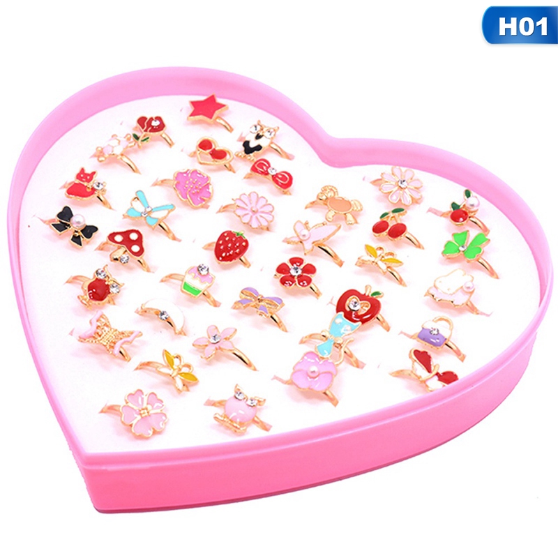 Set 10 nhẫn kim loại nhiều kích thước và họa tiết khác nhau đáng yêu dành cho trẻ em