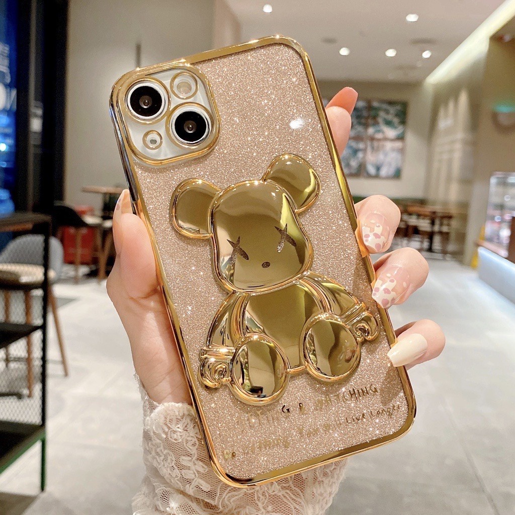 Ốp lưng iphone GẤU KIM TUYẾN XANH,HÒNG,VÀNG 7/8Plus/X/XS Max/11/12/13/14/Promax
