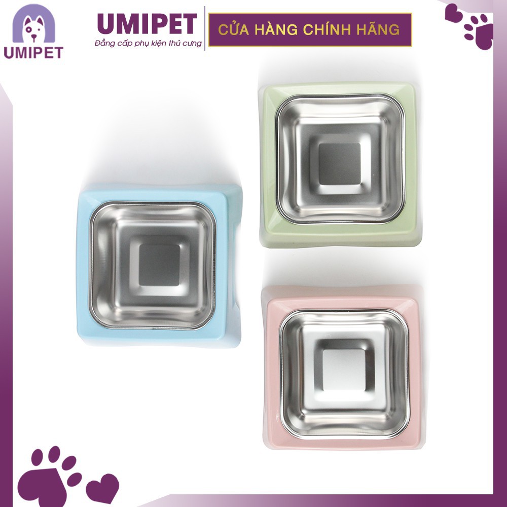 Bát ăn vuông Inox có đế khe Chó Mèo UMIPET - Bát ăn cao cấp cho thú cưng