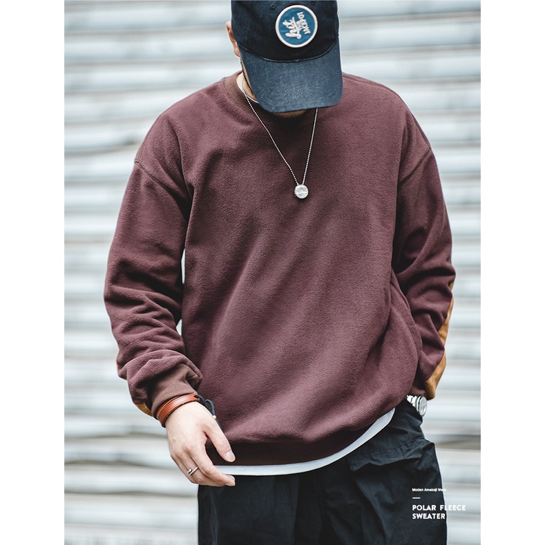 Áo sweatshirt MADEN phối lông cừu dáng rộng giữ ấm tay ráp ghép nối phong cách hip hop thời trang trẻ trung cho nam