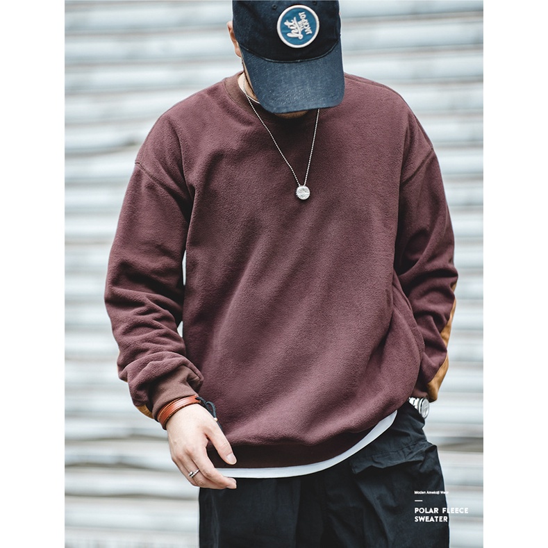 Maden Áo sweater lông cừu  dáng rộng giữ ấm ghép nối kiểu raglan phong cách hip hop trẻ trung cho nam