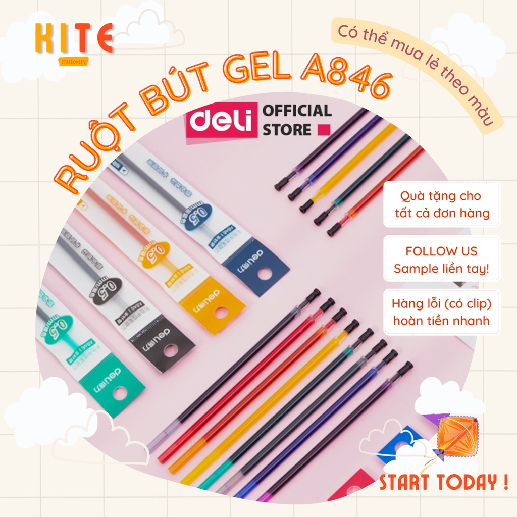 RUỘT BÚT MỰC GEL NHIỀU MÀU DELI - NGÒI 0.5MM - A846