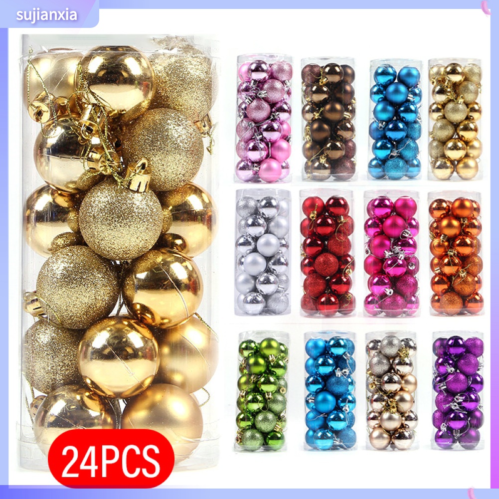 Set 24 Quả Châu 4 / 6 / 8cm Trang Trí Cây Thông Noel