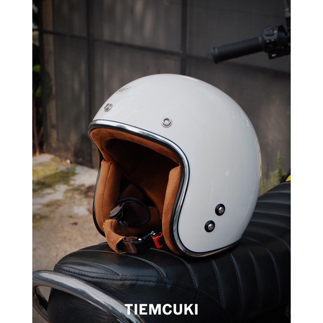 Nón bảo hiểm Kraft Helmet - Trắng bóng - Vintage Motocycle