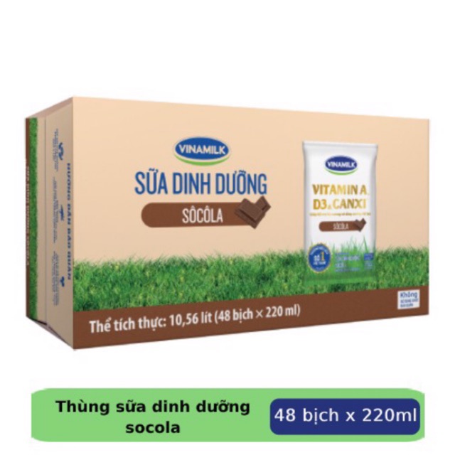 Thùng 48 bịch sữa dinh dưỡng Vinamilk sôcôla - 220ml x 48 bịch