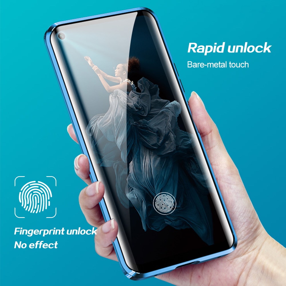 Ốp điện thoại hai mặt kính cường lực viền kim loại nam châm cho OPPO A3S A5 A5S A7 A12 A12E A15 A94 A52 A92 A8 A9 A5 A53