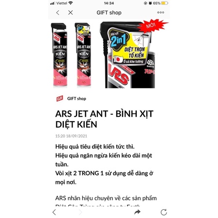 Bình Xịt Diệt Kiến ARS ANT KILLER Hương Sakura_ Vòi xịt 2 in 1, diệt trọn tổ kiến, ở cả khe tường 500ml