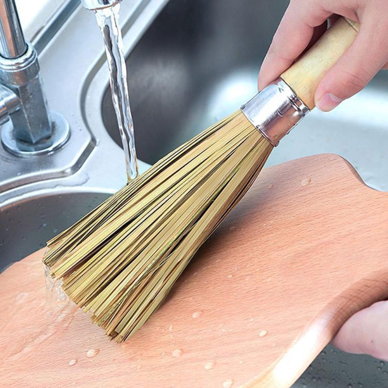 Bàn chải tre tay cầm gỗ vệ sinh nồi chảo đa năng cho gia đình
