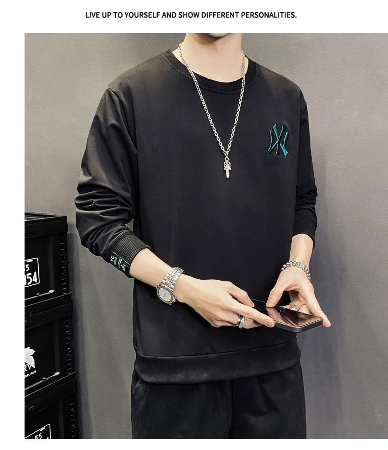 Ready StockÁo nỉ nam nữ unisex dài tay nghề thêu Embroidery phong cách Hàn áo thun nam cổ tròn form rộng