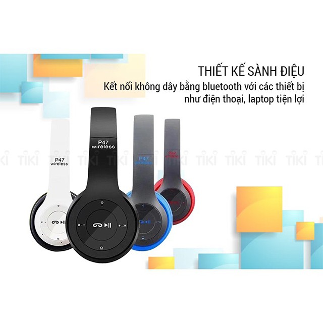 Tai Nghe chụp tai không dây P47, bluetooth 5.0 tai nghe giá rẻ, BASS TRẦM ẤM, , nghe nhạc liên tục 3 giờ TCT-SHOP | BigBuy360 - bigbuy360.vn