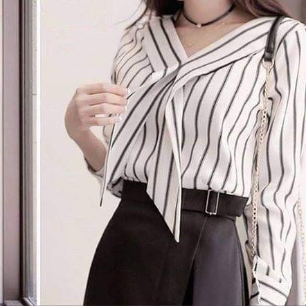 Áo Sơ Mi Nữ Tay Dài Họa Tiết Sọc Dọc Thời Trang Công Sở