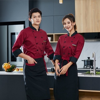 Đồng phục đầu bếp cotton nam tay ngắn khách sạn nhà hàng phương tây nhà bếp đầu bếp đồng phục đôi ngực dài tay đồng phục nữ