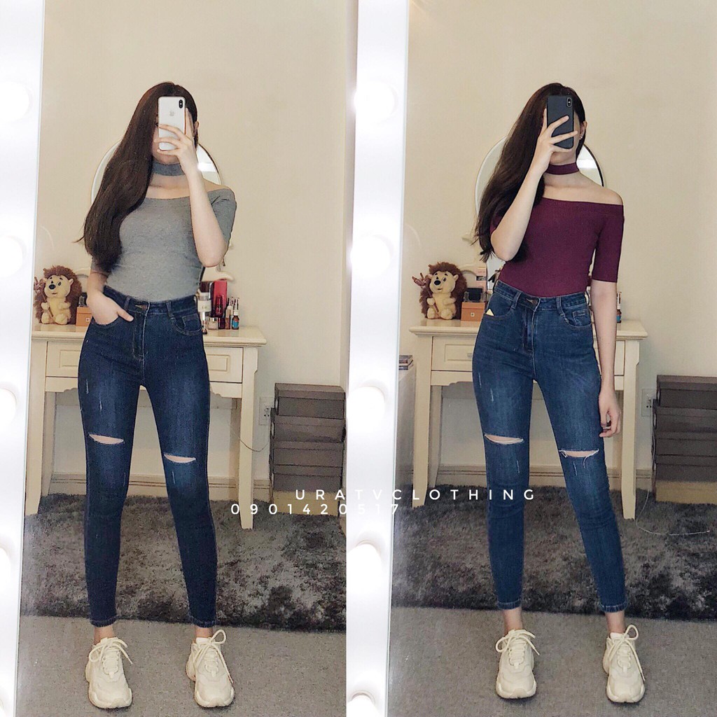 [FREESHIP - ẢNH THẬT] Áo thun gân CHOKER BẸT VAI tay lửng