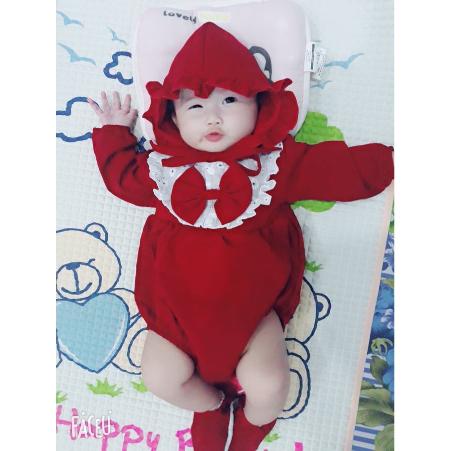 Set Bodysuit Bé Gái Sơ Sinh Ren Nơ Cổ Từ 6 - 13 Kg - S924