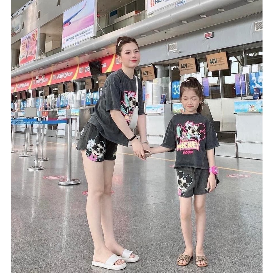GD02 - BỘ ĐỒ ĐÔI XÁM MICKY CHO MẸ VÀ BÉ