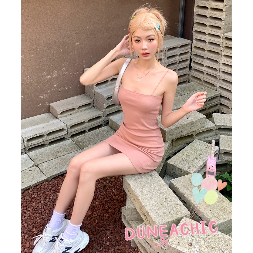 DUNEA Đầm Hai Dây Màu Trơn Thiết Kế Mỏng Xinh Xắn Thời Trang Dành Cho Nữ