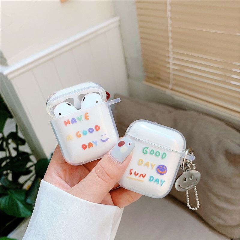 Ốp đựng hộp tai nghe không dây dẻo trong suốt hình mặt cười dễ thương cho Apple AirPods 1 2 3 Pro