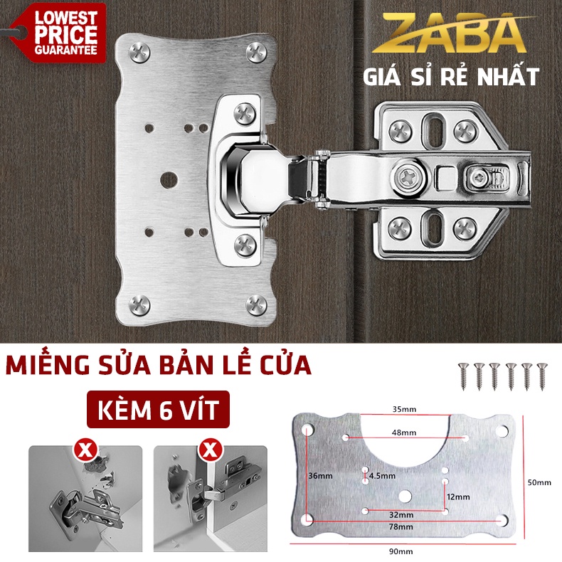 Miếng Tấm Pát Pad Thép Chữ Nhật Kèm 6 Vít Sửa Bản Lề Tủ Cửa Gỗ Lỗ Vít Door Hinge Repair Kit Zaba