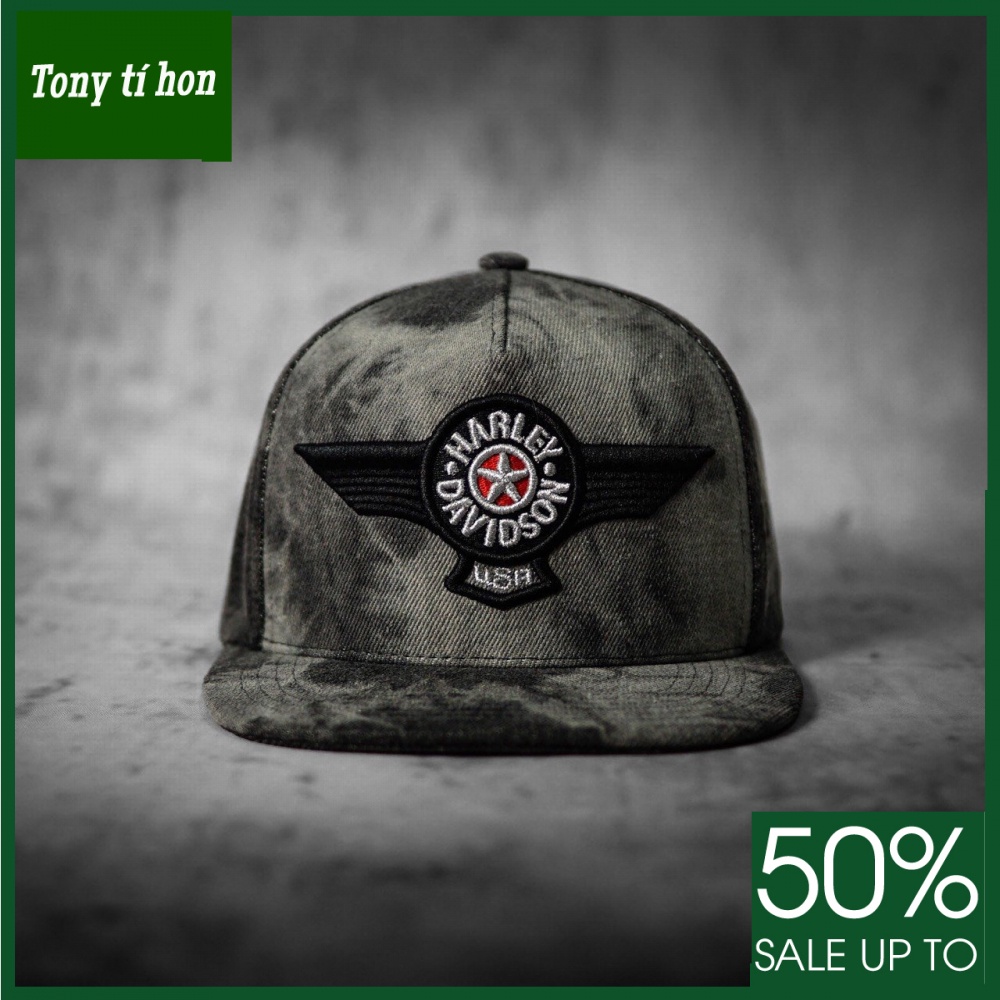 Tony tí hon_ tặng quà khi mua_ Mũ nón kết lưỡi trai Snapback Harley Davidson xám jeans cao cấp,cao cấp