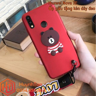 Ốp lưng Huawei Nova 3E gấu gắn nổi chống sốc (tặng kèm dây đeo tay) (màu đỏ hồng)
