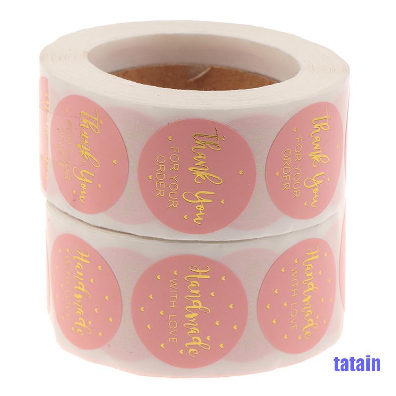 Cuộn 500 Miếng Dán Chữ Thank You For Your Order Màu Hồng