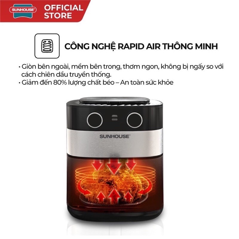 [Mã ELHADEV giảm 4% đơn 300K] nồi chiên không dầu 6L SUNHOUSE SHD4026 hàng chính hãng giá tốt