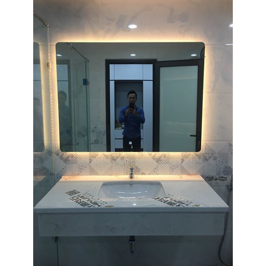 Gương cảm ứng đèn led hình chữ nhật treo tường, bàn trang điểm phòng tắm kích thước 70x100cm MIRRORTOCTOC HK3012