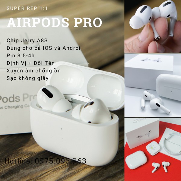 [Mã 2404XL10K giảm 10K đơn 20K] Tai Nghe Bluetooth Airpods Pro Có Sạc Không Dây, Định Vị Đổi Tên Xuyên Âm Chống Ồn