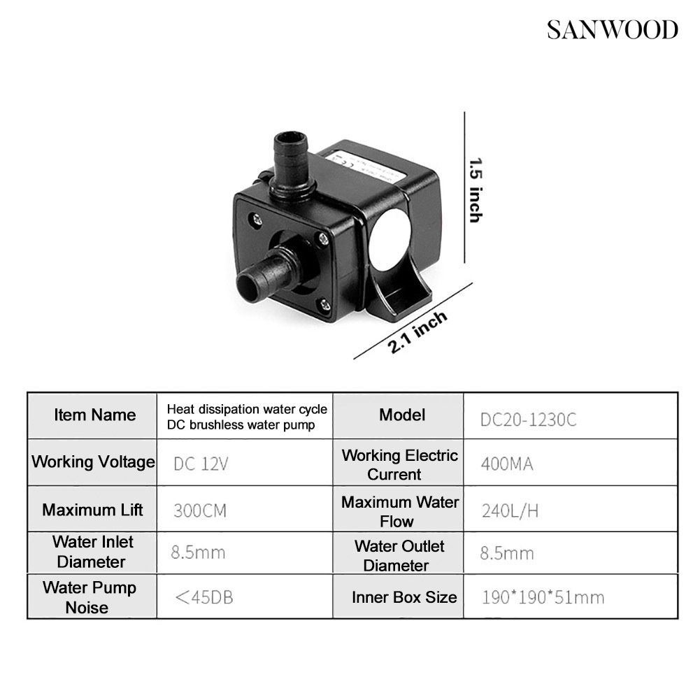 Máy Bơm Chìm Mini Dc 12v 4.2w 240l / H Không Chổi Than Chống Thấm Nước