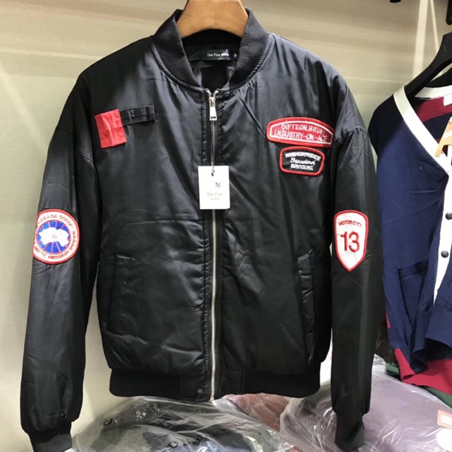 Áo bomber nam ba màu đen xanh trắng