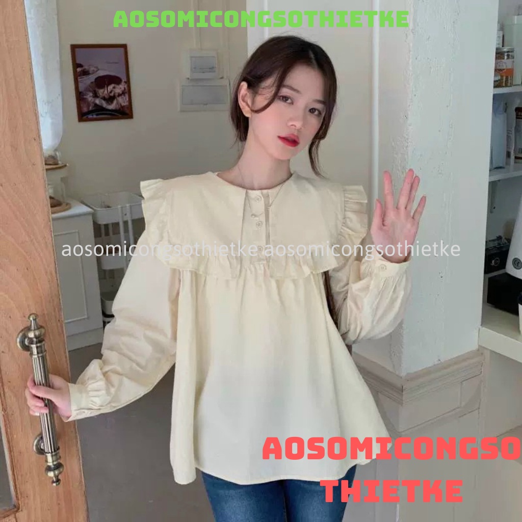 áo babydoll tay bèo tiểu thư viền bèo xinh hàng QCCC A0008 kaca aosomicongsothietke