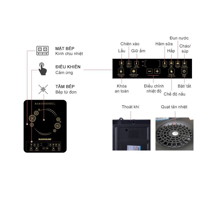 Bếp Từ Cảm Ứng Sunhouse SHD6870 2000W, Hàng Cao Cấp, Bảo Hành 12 Tháng