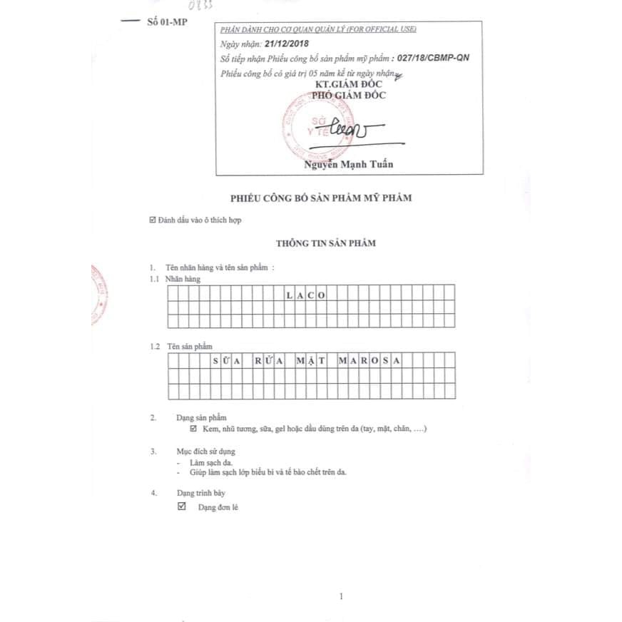 SỮA RỬA MẶT MAROSA