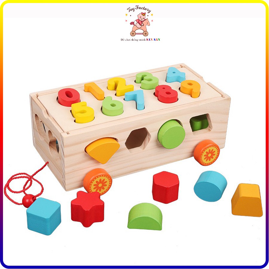 Bộ đồ chơi xe kéo thả số và hình khối
