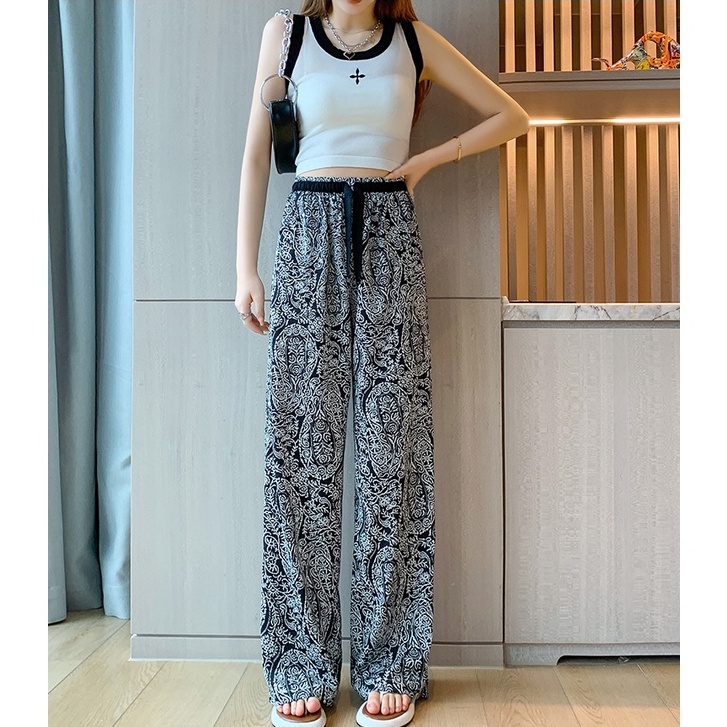 Quần chiffon Ống Rộng Lưng Cao Thời Trang Hàn Quốc Cho Nữ