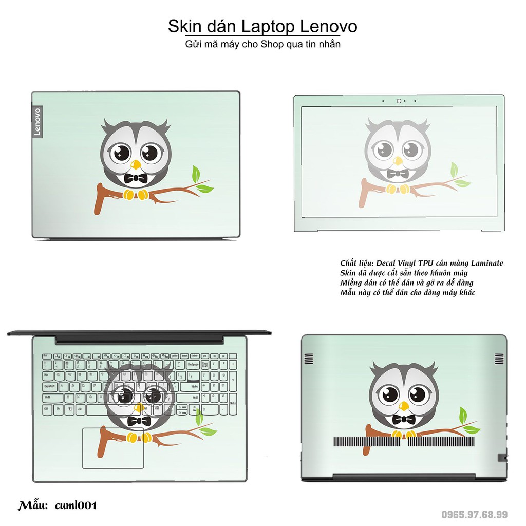 Skin dán Laptop Lenovo in hình Cú mèo (inbox mã máy cho Shop)