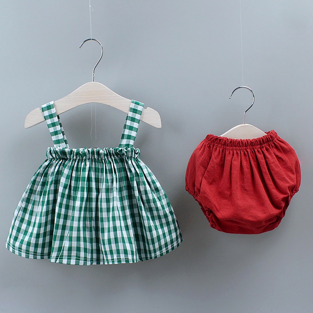 Váy bé gái Bồ Công Anh kèm quần kiểu caro cho bé dưới 2 tuổi