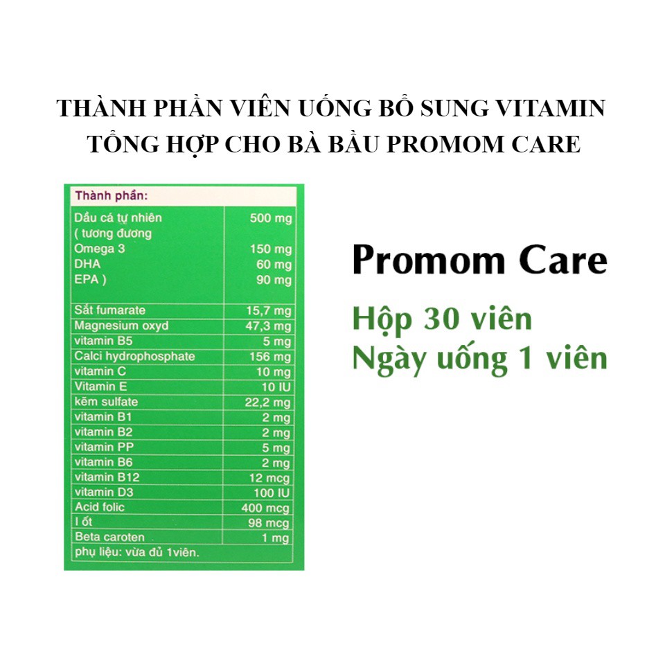 Viên uống bổ sung Omega 3, DHA, EPA và Vitamin tổng hợp cho Bà bầu Promom Care - Hộp 30 chuẩn GMP Bộ Y tế