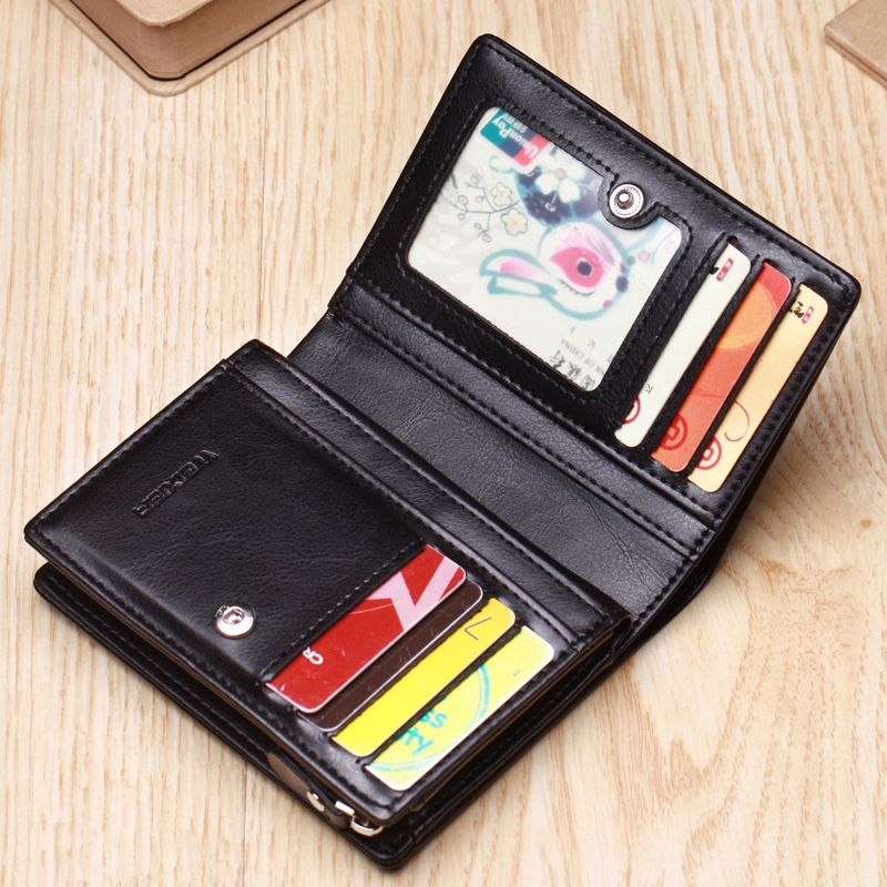 Ví ngắn LABER LEE kẹp tiền bằng da có dây khóa kéo đựng được nhiều thẻ cho nam