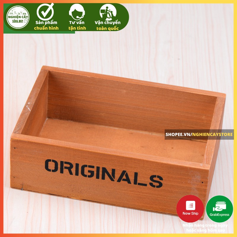 Chậu gỗ chữ nhật trồng cây, làm tiểu cảnh, trồng sen đá Originals